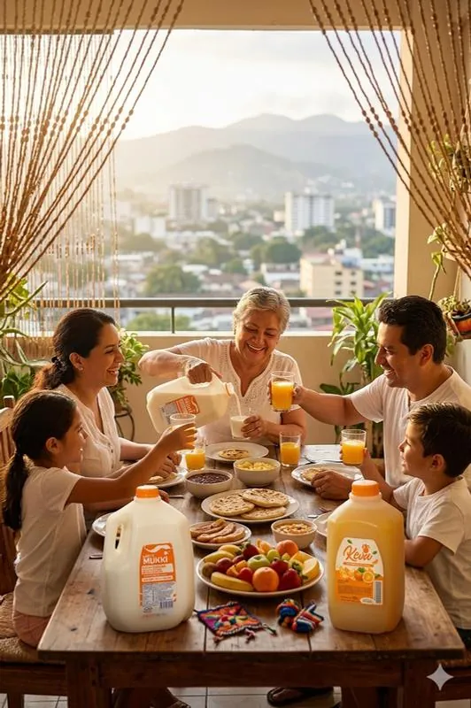 Familia salvadoreña compartiendo con productos Mukki