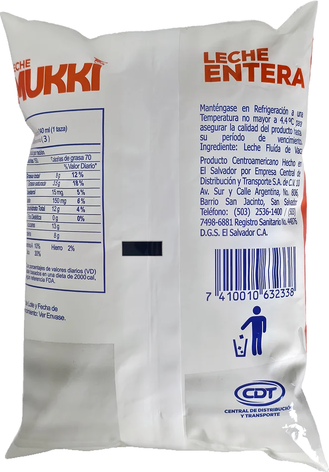 Botella de Leche 3% en Bolsa reverso