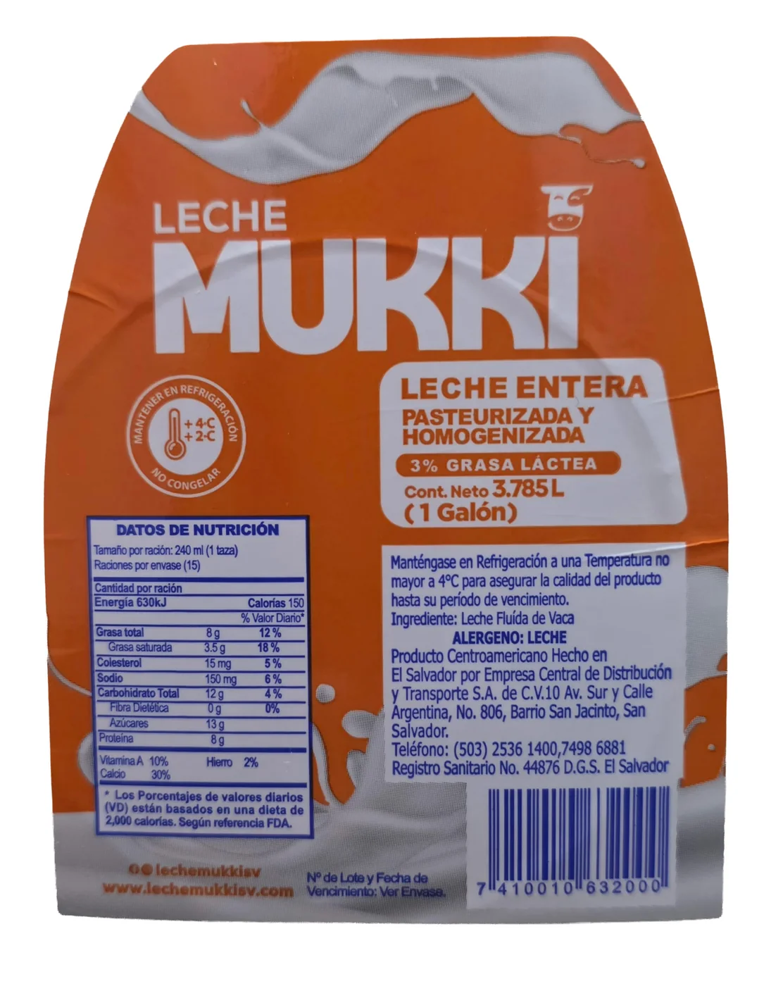 Tabla nutricional de Galón de Leche Entera
