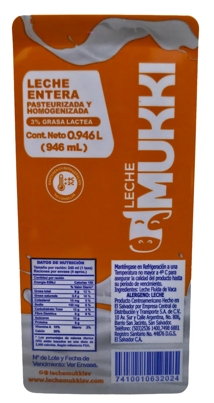 Tabla nutricional de Litro de Leche Entera